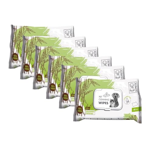 M-PETS Reinigungstücher für Hunde und Katzen, 100 % reiner Bambus und biologisch abbaubar, hypoallergen, pflegend und feuchtigkeitsspendend, entfernt Gerüche, Schmutz, Schuppen, alkohol- und von M-PETS