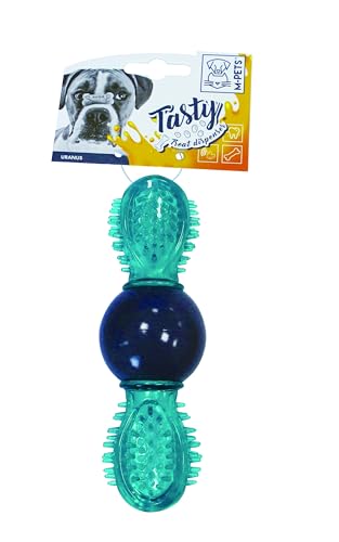 M-PETS Uranus Leckerli-Spender für Hunde, mehrere Rillen verhindern Plaque, Zahnstein, Massage Zahnfleisch, eingebauter lauter Quietscher, Füllen mit trockenen Leckerlis, Erdnussbutter, zum von M-PETS