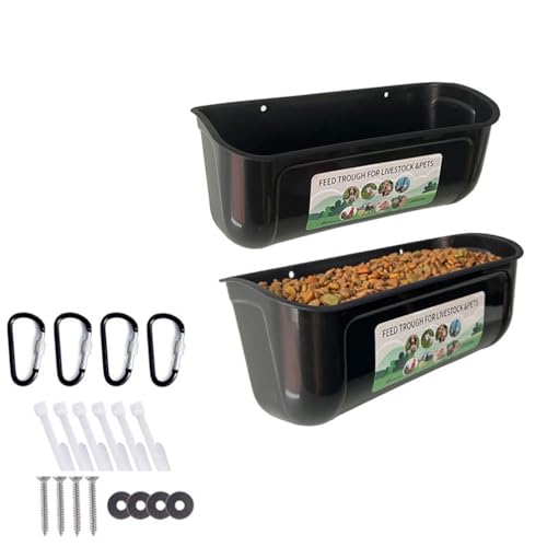 M&Catree Hühnerfütterung, Futterstation Futterbehälter für Nutztiere Wandmontierte Kunststoffbox für Hühner, Ziegen, Schafe, Hirsche, Geflügel, Enten - Schwarz 2pcs | D-Haken von M&Catree