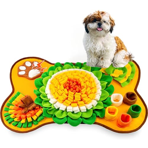 M&Catree Schnüffelteppich für Hunde, Intelligenzspielzeug für Hunde jeder Größe, Waschbar Trainingsmatte rutschfest Futtermatte intelligenzspielzeug - Gelb Orange von M&Catree