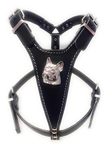 M&D Hundegeschirr, Leder, Motiv Französische Bulldogge, Größe M, Schwarz von M&D