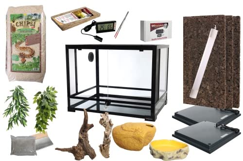 Komplettset Deluxe: Für Königspythons (120cm Länge) Terrarium mit ReptiZoo Glas-Terrarium 120x60x45 cm (RK0226) von M&S Reptilien