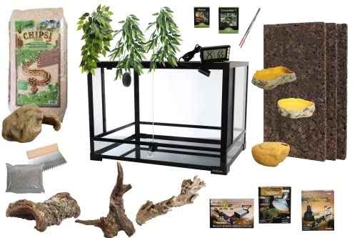 M&S Reptilien Komplettset Deluxe: Für Leopardgeckos (100x50x50cm) Terrarium mit ReptiZoo Glasterrarium Easy-Build 90x45x45 (NRK0114) von M&S Reptilien