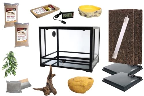 Komplettset: Für Pythons und kleinere Boas (120cm Länge) Terrarium mit ReptiZoo Glas-Terrarium 120x60x45 cm (RK0226) von M&S Reptilien