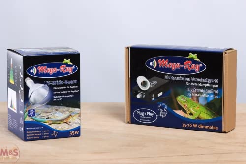 M&S Reptilien Mega Ray 35 Watt Set (Lampe + E 27 Fassung + Vorschaltgerät) von M&S Reptilien
