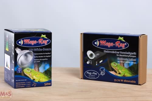 M&S Reptilien Mega Ray 50 Watt Set (Lampe + E 27 Fassung + Vorschaltgerät) von M&S Reptilien
