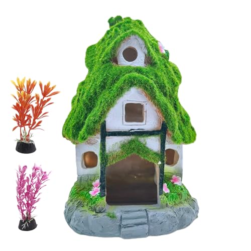 M2cbridge Aquarium-Dekoration, Fischversteck Haus Betta Höhle mit grünem, lebensechtem Moos (Gartenhaus) von M2cbridge