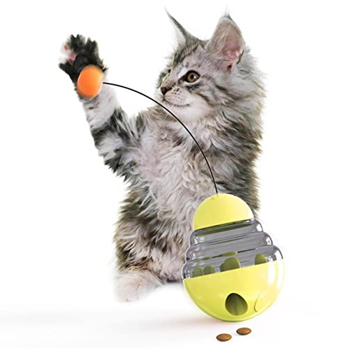 MAAFRI Interaktives Katzenspielzeug für Indoor-Katzen, Tumbler, Indoor-Übung, Katzenkicker, lustige Katzen, auslaufender Futterball, Spielzeug, das die Sinne und Jagdinstinkte stimuliert (gelb) von MAAFRI