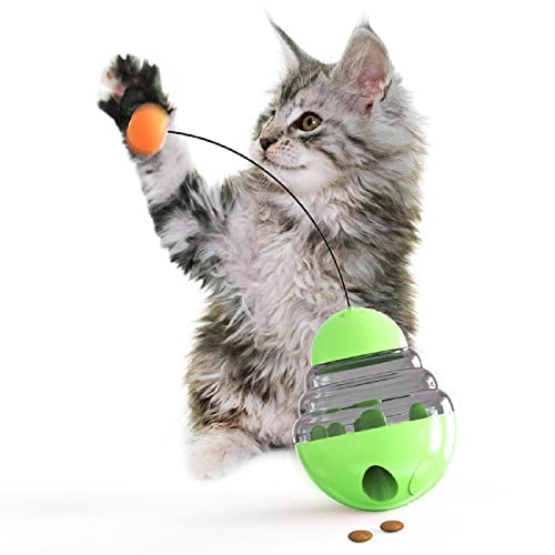 MAAFRI Interaktives Katzenspielzeug für Indoor-Katzen, Tumbler, Indoor-Übung, Katzenkicker, lustige Katzen, auslaufender Futterball, Spielzeug, das die Sinne und Jagdinstinkte stimuliert (grün) von MAAFRI