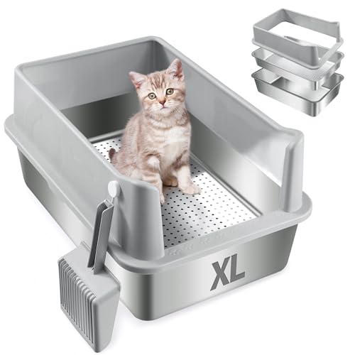 MABOZOO Edelstahl-Katzentoilette, XL Mrtal geschlossene hochseitige Katzentoilette mit Deckel und Schaufel für große Katzen, 60 x 30 x 30 cm MABOZOO Edelstahl-Katzentoilette, XL Mrtal geschlossene hochseitige Katzentoilette mit Deckel und Schaufel für große Katzen, 60 x 30 x 30 cm von MABOZOO