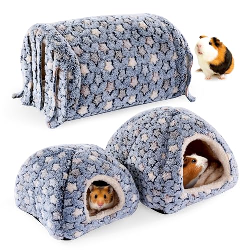 MABOZOO Meerschweinchenhaus Zubehör, waschbar, 2 Meerschweinchenhaus und Versteck Tunnel mit Vorhängen, Chinchilla Versteck für Hamster, Kaninchen, Hase, Chinchillas (Blue-Star) von MABOZOO