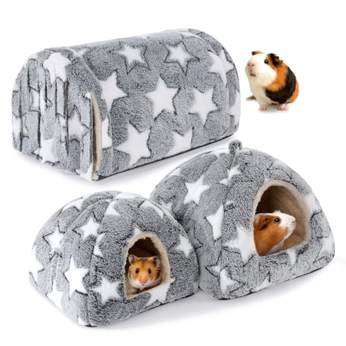 MABOZOO Meerschweinchenhaus-Zubehör, waschbar, 2 Meerschweinchenhaus und Verstecktunnel mit Vorhängen, Chinchilla-Versteck für Hamster, Kaninchen, Chinchillas (Grau-Stern) von MABOZOO