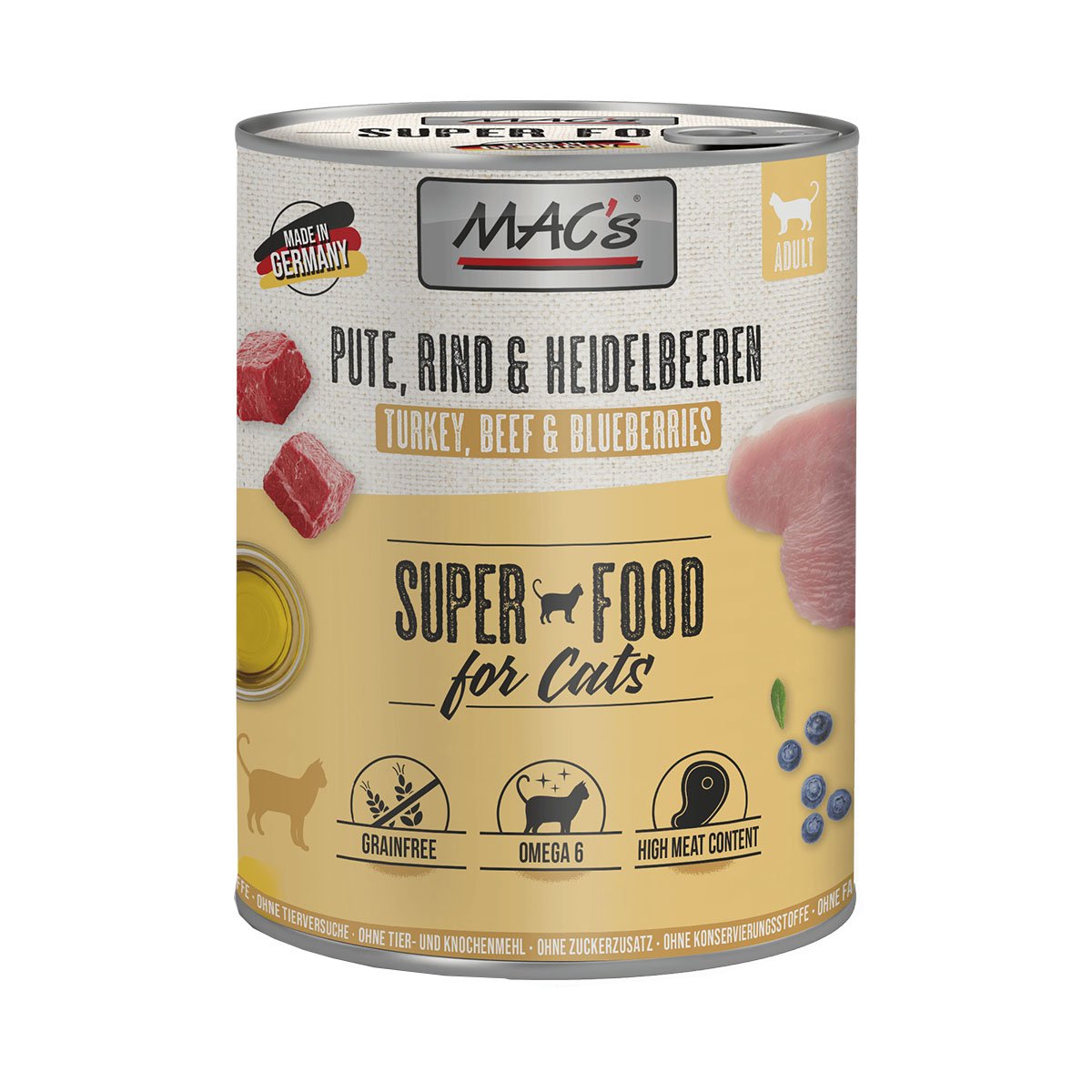 MAC's Cat Fleischmenü Pute und Heidelbeeren 12x800g von MAC's Cat