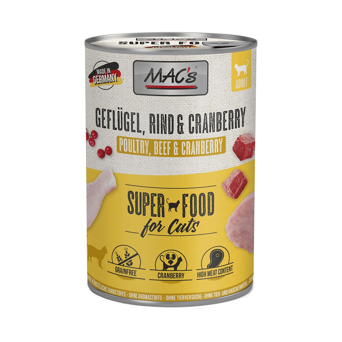 MAC's Cat Fleischmenü Geflügel, Rind und Cranberry 6x400g MAC's Cat Fleischmenü Geflügel, Rind und Cranberry 6x400g von MAC's Cat