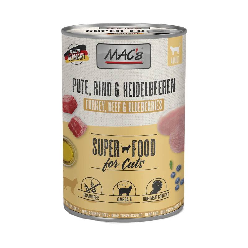 MAC's Cat Fleischmenü Pute, Rind und Heidelbeeren 12x400g von MAC's Cat