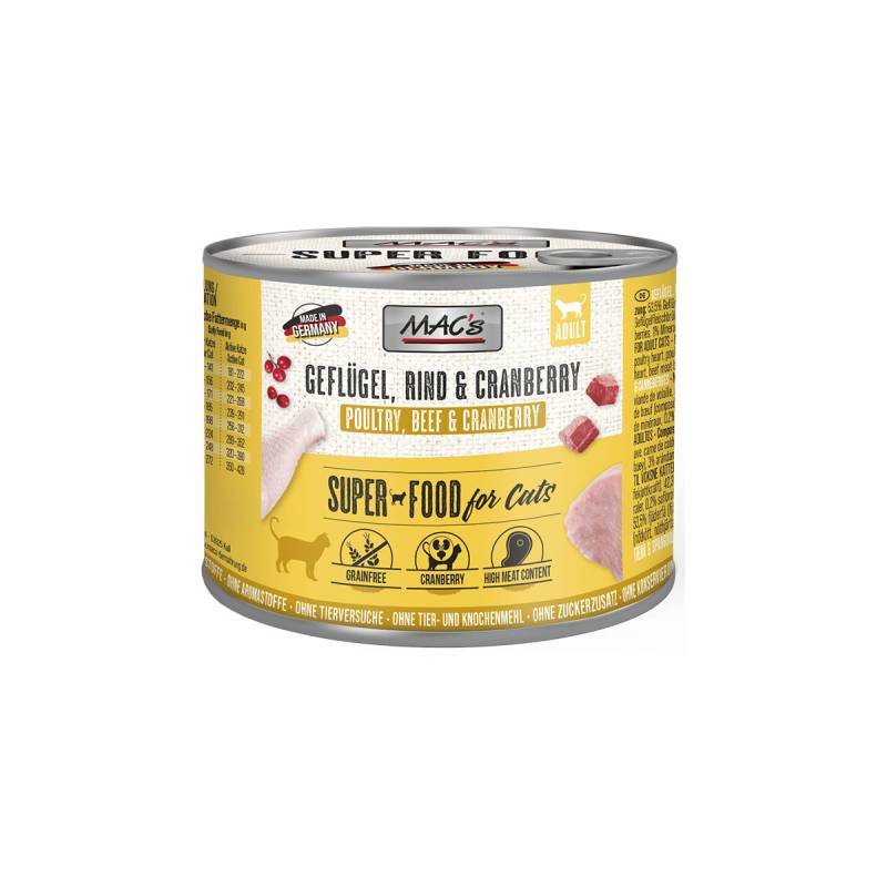 MAC's Cat Fleischmenü Geflügel, Rind und Cranberry 12x200g von MAC's Cat