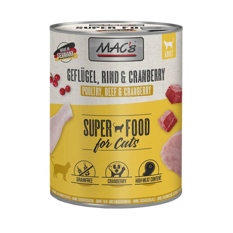 MAC's Cat Fleischmenü Geflügel, Rind und Cranberry 12x800g von MAC's Cat