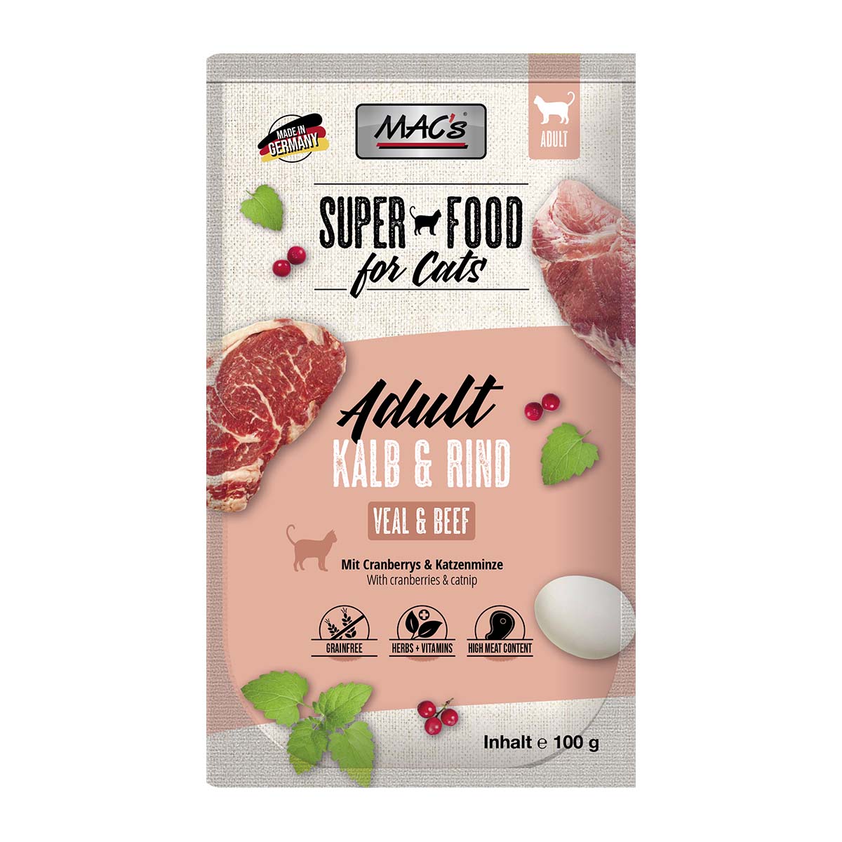 MAC's Cat Pouchpack Kalb, Rind und Cranberry 12x100g MAC's Cat Pouchpack Kalb, Rind und Cranberry 12x100g von MAC's Cat
