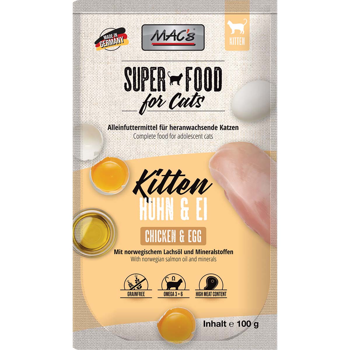 MAC's Cat Pouchpack Kitten Huhn & Ei 12x100g MAC's Cat Pouchpack Kitten Huhn & Ei 12x100g von MAC's Cat