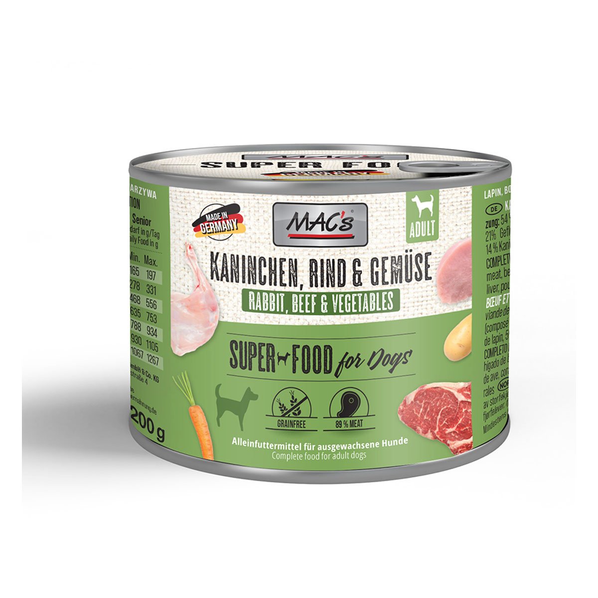 MAC's Dog Kaninchen, Rind und Gemüse 6x200g von MAC's Dog