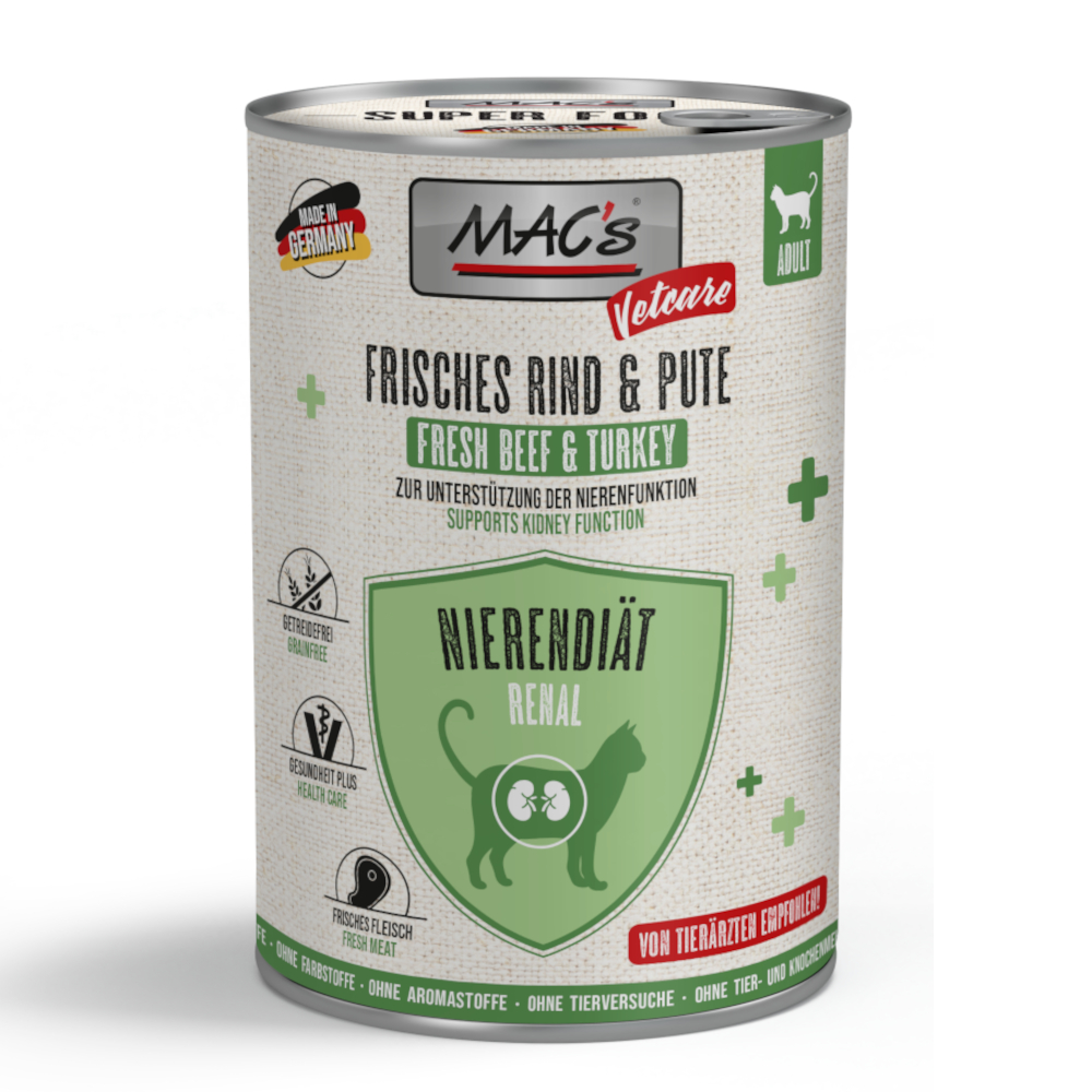 Sparpaket MAC's CAT Vetcare Nierendiät 24 x 400 g - frisches Rind & Pute Sparpaket MAC's CAT Vetcare Nierendiät 24 x 400 g - frisches Rind & Pute von MAC's Vetcare