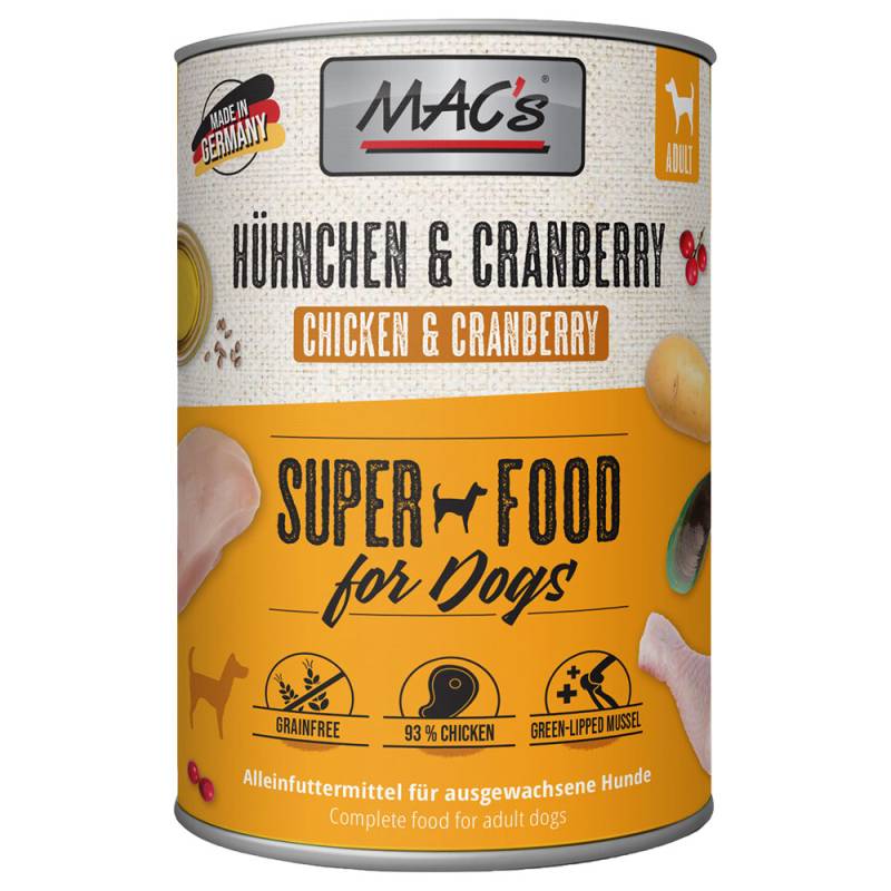 MAC's Adult Superfood 6 x 400 g - Hühnchen & Cranberry von MAC's