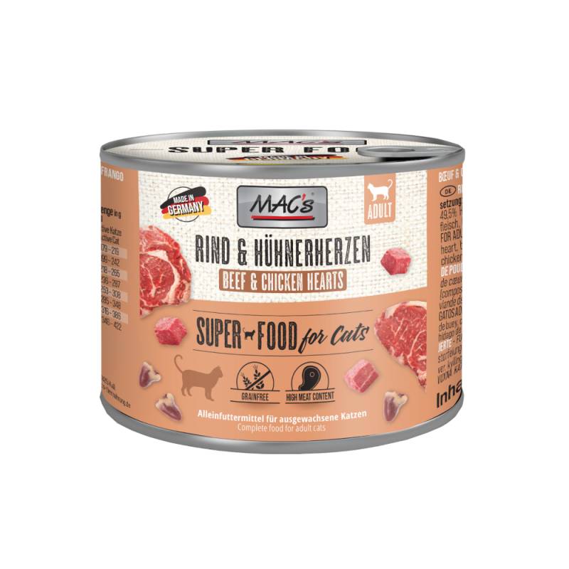 MAC´s Cat 6 x 200 g - Rind & Hühnerherzen MAC´s Cat 6 x 200 g - Rind & Hühnerherzen von MAC's