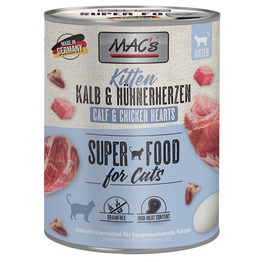 MAC´s Cat Katzenfutter 6 x 800 g - Kitten (Kalb & Hühnerherzen) von MAC's