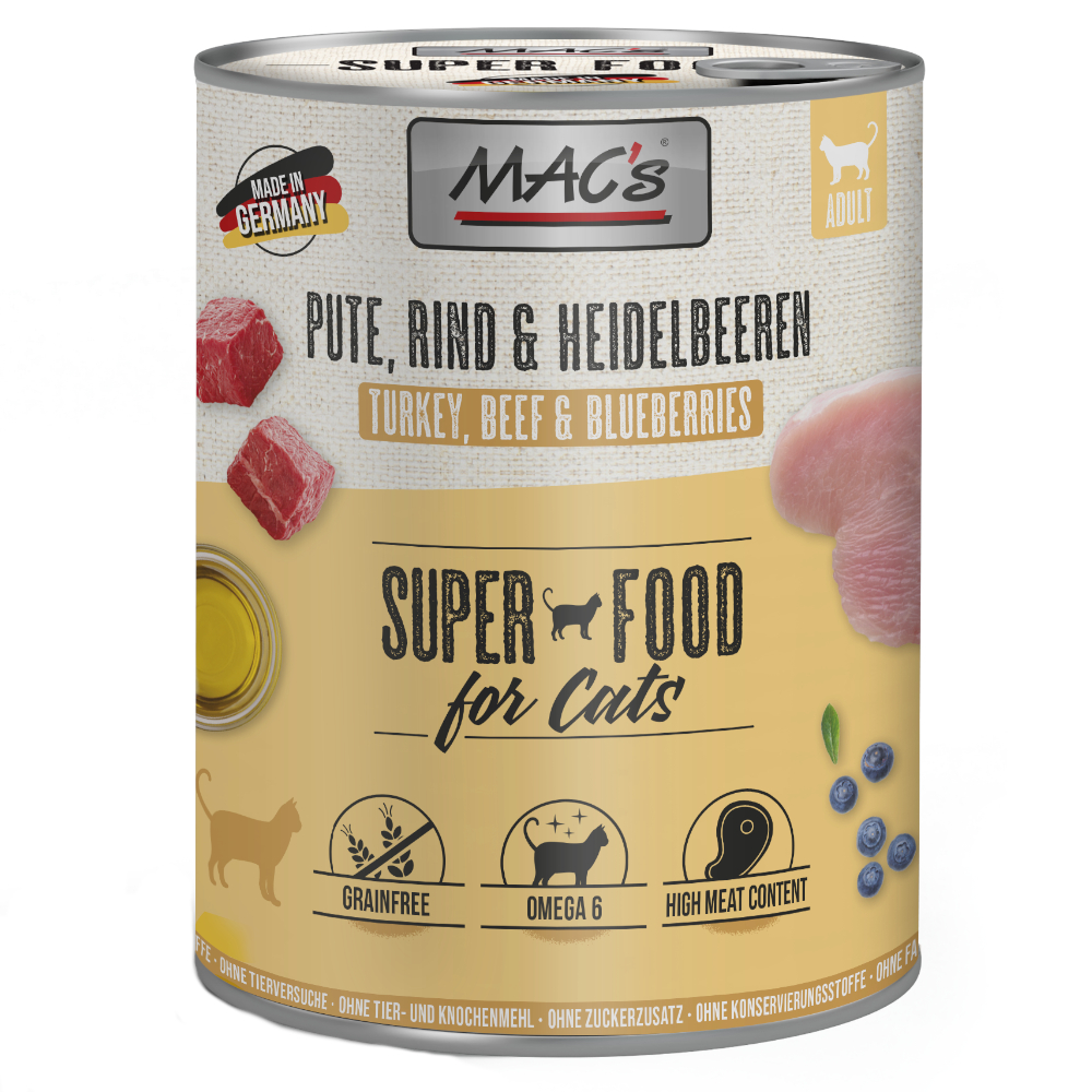 MAC´s Cat 6 x 800 g - Pute, Rind & Heidelbeeren MAC´s Cat 6 x 800 g - Pute, Rind & Heidelbeeren von MAC's