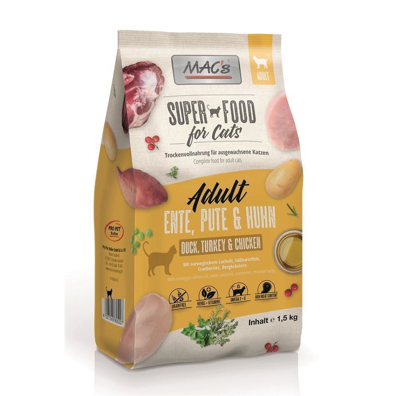 MAC's Cat Adult Ente, Pute & Huhn - 1,5 kg (10,63 € pro 1 kg) von MAC's