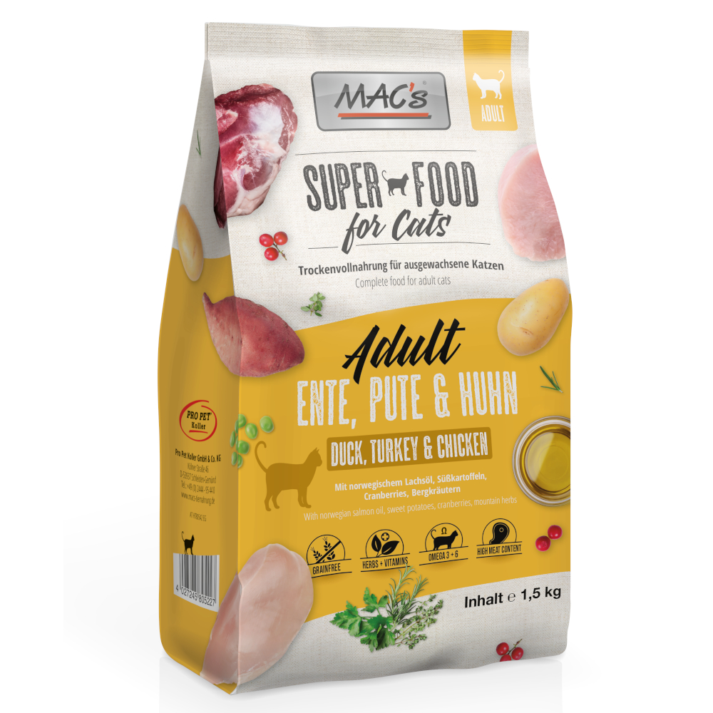 MAC's Superfood for Cats Adult Ente, Pute & Huhn - 1,5 kg von MAC's