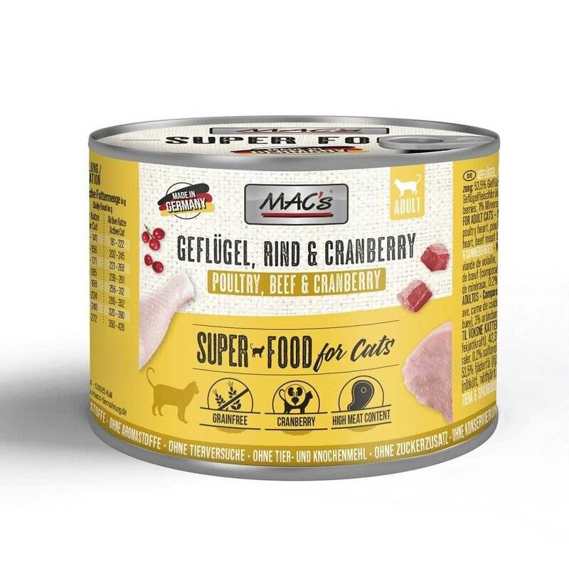 MAC's Cat Geflügel, Rind & Cranberry 200 g (7,75 € pro 1 kg) von MAC's
