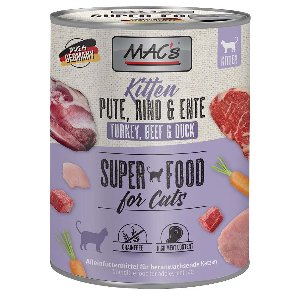 MAC´s Cat Katzenfutter 6 x 800 g - Kitten (Pute, Rind, Ente) von MAC's