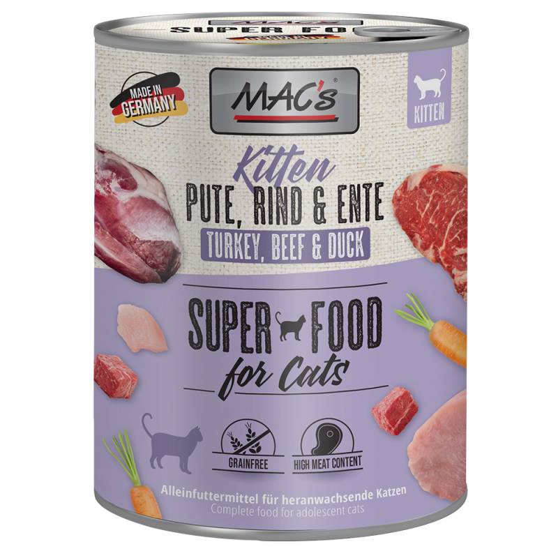 MAC's Cat Kitten 6 x 800 g - Kitten Pute, Rind & Ente von MAC's