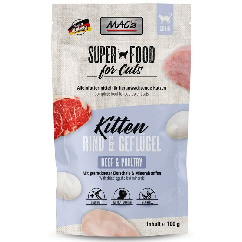 MAC's Cat Pouchpack Kitten Rind & Gefl�gel 12 x 100 g (11,49 € pro 1 kg) von MAC's