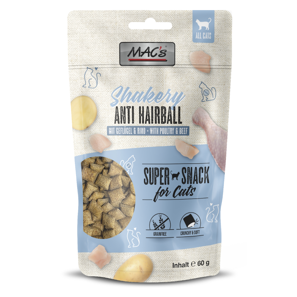 MAC's Cat Shakery Snack - Anti-Hairball mit Huhn & Rind (60 g) von MAC's