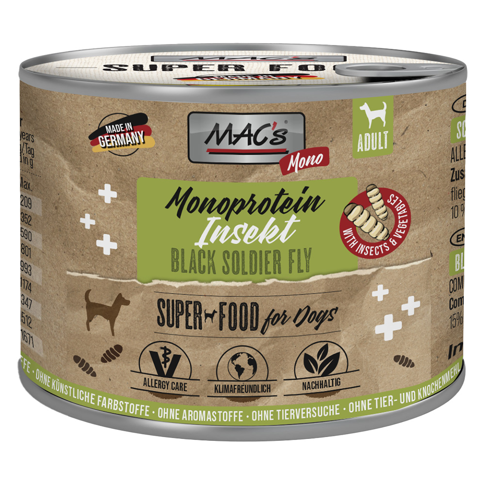 MAC's Monoprotein Insekten & Superfood 6 x 180 g - Schwarze Soldatenfliege (Hermetia illucens) von MAC's