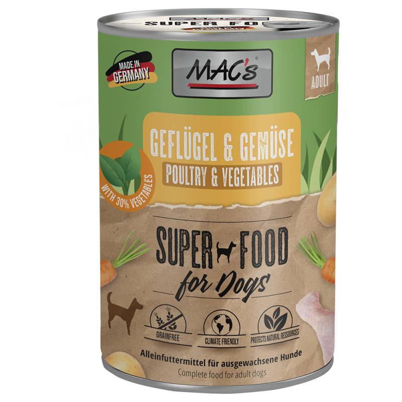 MAC's Nassfutter für Hunde 6 x 400 g - Geflügel & Gemüse von MAC's