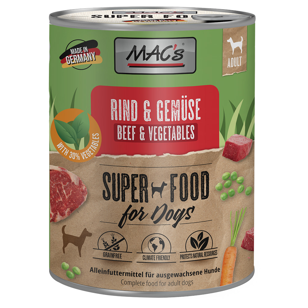 MAC's Nassfutter für Hunde 6 x 800 g - Rind & Gemüse von MAC's