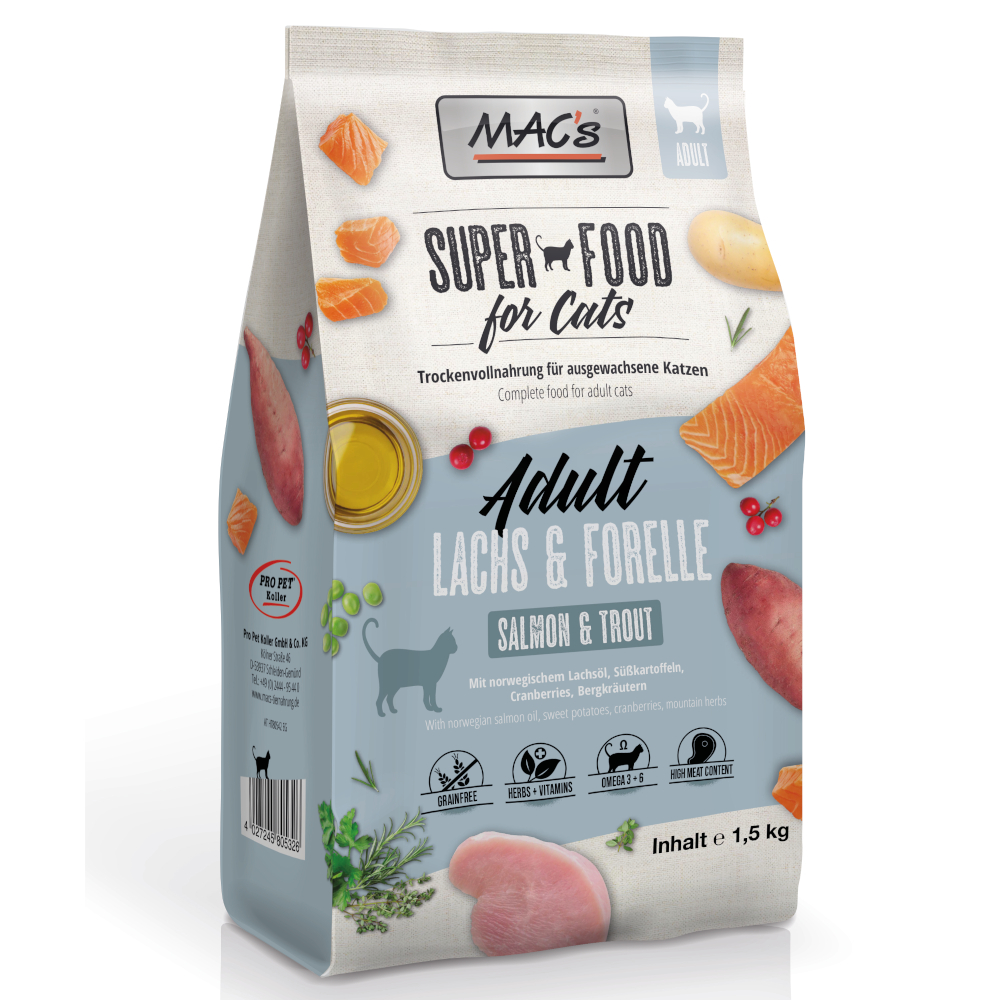 MAC's Superfood for Cats Adult Lachs & Forelle - 1,5 kg MAC's Superfood for Cats Adult Lachs & Forelle - 1,5 kg von MAC's