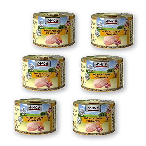Mac's Cat Katzenfutter Huhn mit ganzen Geflügelherzen Nassfutter Dosen 6x200g von MAC's