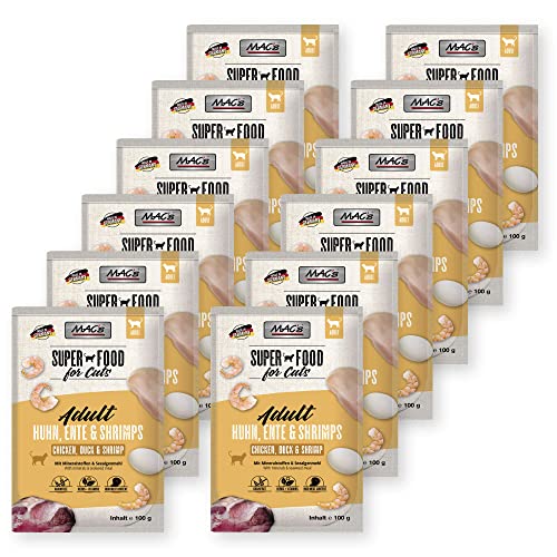 Mac's Katzenfutter Nassfutter Pouch Huhn, Ente & Shrimps 12x100g von MAC's