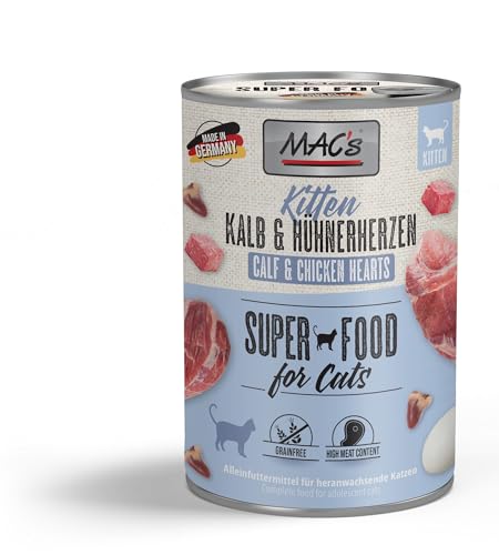 Mac's Katzenfutter getreidefrei Kitten Kalb & Hühnerherzen,6x400 g von MAC's