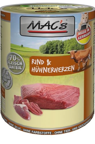 Mac's Katzenfutter getreidefrei Rind & Hühnerherzen, 400 g, Pack of 6 Mac's Katzenfutter getreidefrei Rind & Hühnerherzen, 400 g, Pack of 6 von MAC's