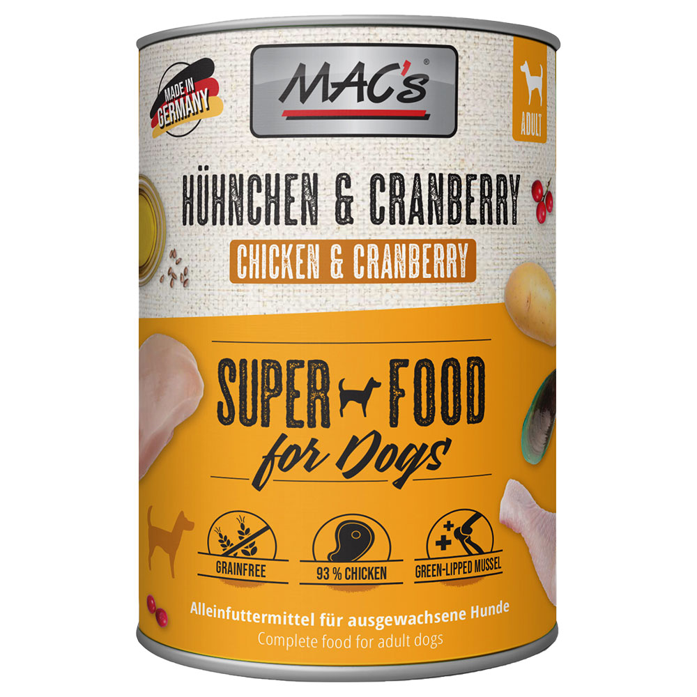 Sparpaket MAC's Adult Superfood 24 x 400 g - Hühnchen & Cranberry Sparpaket MAC's Adult Superfood 24 x 400 g - Hühnchen & Cranberry von MAC's