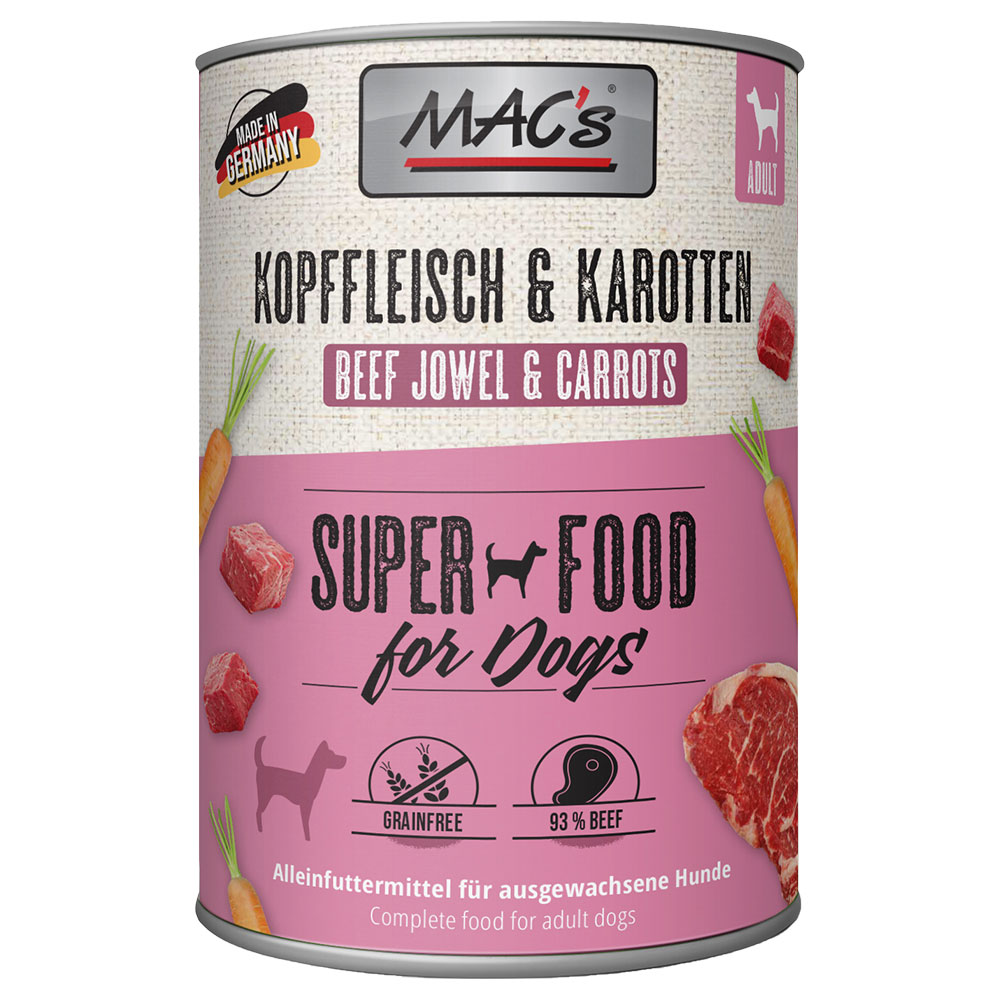 Sparpaket MAC's Adult Superfood 24 x 400 g - Kopffleisch & Karotten Sparpaket MAC's Adult Superfood 24 x 400 g - Kopffleisch & Karotten von MAC's