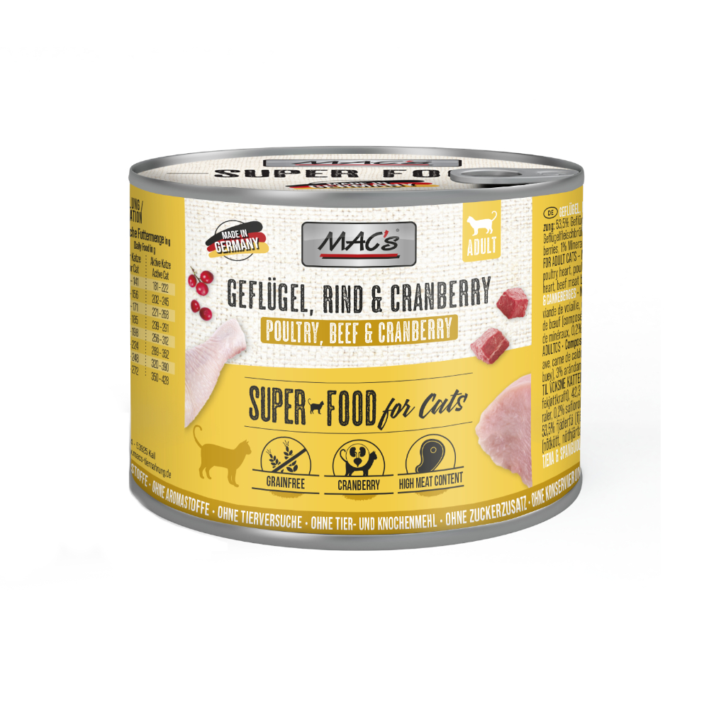 Sparpaket MAC´s Cat 12 x 200 g - Geflügel, Rind & Cranberry von MAC's