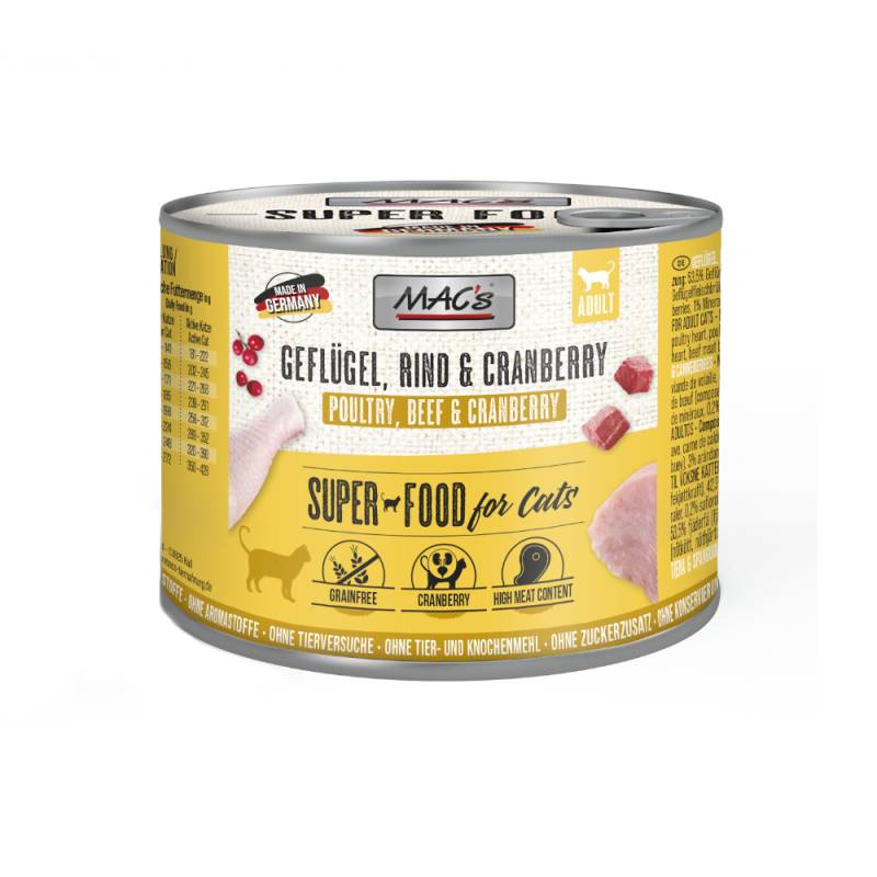 Sparpaket MAC´s Cat 24 x 200 g - Geflügel, Rind & Cranberry von MAC's
