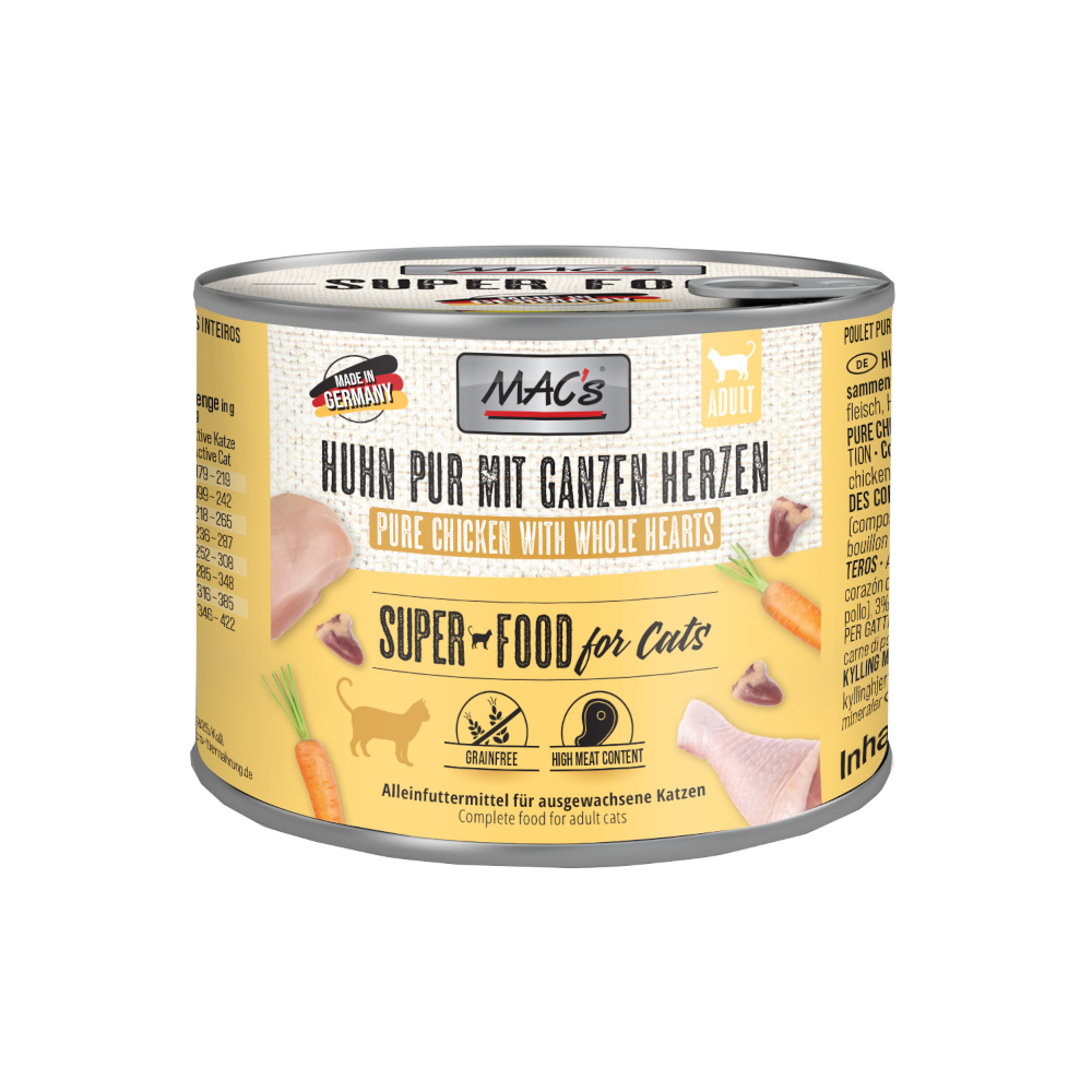 Sparpaket MAC´s Cat 24 x 200 g - Huhn PUR mit ganzen Geflügelherzen Sparpaket MAC´s Cat 24 x 200 g - Huhn PUR mit ganzen Geflügelherzen von MAC's
