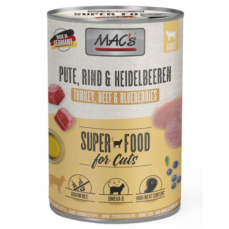 Sparpaket MAC´s Cat 24 x 400 g - Pute, Rind & Heidelbeeren von MAC's